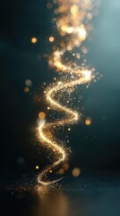 Obraz premium A swirling spiral of golden sparkles glows against a dark background. Magical light particles create an enchanting, abstract, and dreamy visual effect.