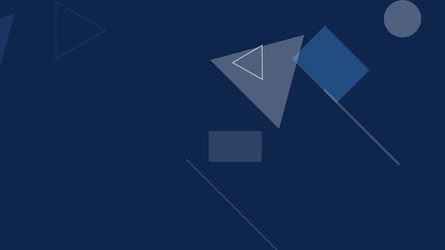 Geometric shapes in motion during a subtle animation with a dark blue background and soft lighting