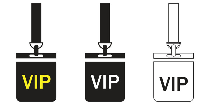 VIP Badge ID Card with Lanyard Icon Set Vector, Premium Access Pass and Membership Card Symbols for Event Design