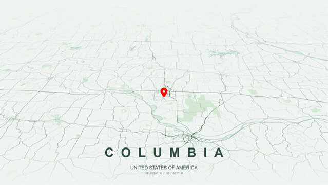 Modern minimalist vector map of Columbia, Missouri, USA. High-quality scalable illustration of Columbia Boone County city grid for posters design.