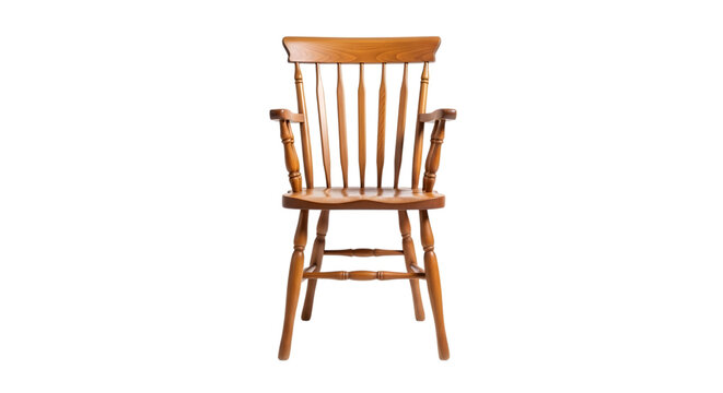 Windsor style wooden chair front view isolated on transparent background