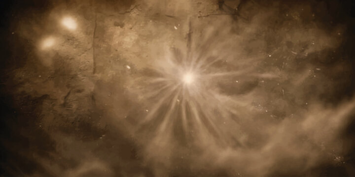 Abstract Sepia Starburst with Radiant Light Rays and Cosmic Dust Texture