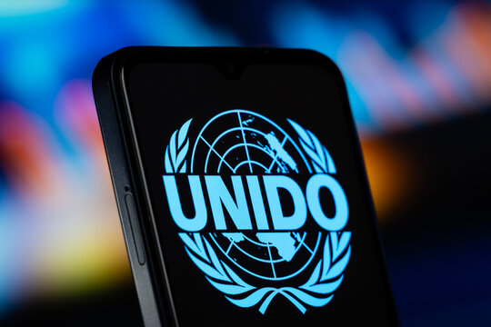 Dhaka, Bangladesh- 10 June 2026: UNIDO  logo is seen on a smartphone.