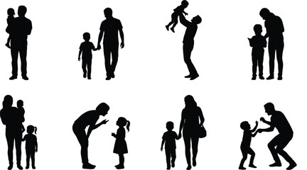 Obraz premium Family Silhouette Collection with Parents and Children in Everyday Lifestyle Vector Set