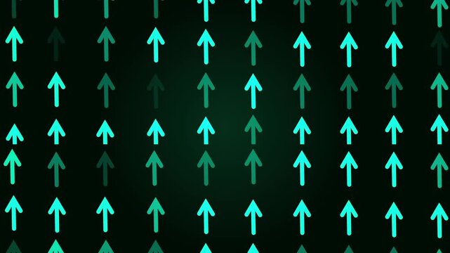 Glowing upward arrows background showing growth progress and direction in a simple abstract pattern animation