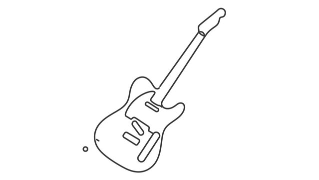 Clean flat vector line icon showing a sleek guitar, useful for band websites, playlist buttons, music shops, and event navigation.