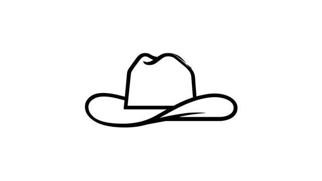Minimal clean flat vector line icon of a stylish cowboy hat, ideal for honky tonk posters, rodeo merchandise, country blogs, and ranch wayfinding.