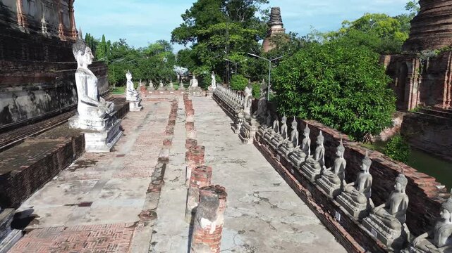 The beautiful historical ruins of Wat Yai Chai Mongkol, an ancient temple from the Ayutthaya period, Ayutthaya Province, Thailand.