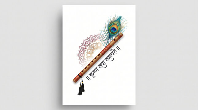 Krishna Flute with Peacock Feather and Sacred Symbol for Spiritual Background Design