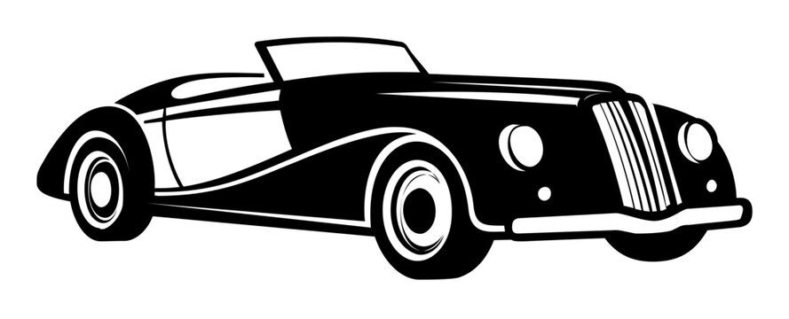 Clean flat vector line icon showing a classic vintage car in minimalist strokes, useful for auto shows, collector clubs, or heritage transport materials.