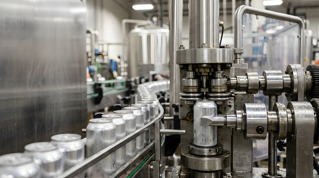 high speed automatic aluminum beverage can seaming production line sealing drink cans inside modern industrial packaging facility