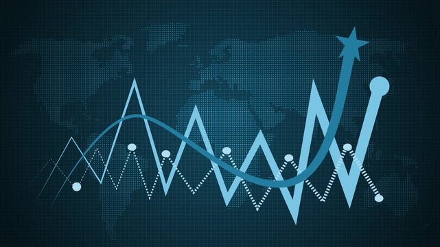 Abstract financial graph with rising line chart world map growth market trend and business data animation
