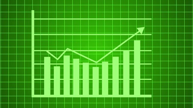 Bar chart with a rising arrow showing growth progress and financial success animation