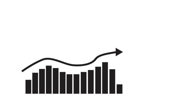 Business bar chart with a green upward arrow showing growth progress and business success animation
