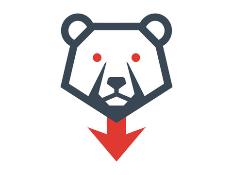 Stock market bear trend icon with downward recession arrow vector.