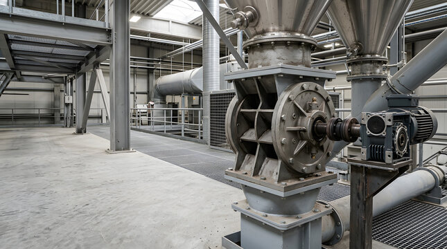 industrial rotary airlock valve with electric gear motor for bulk powder conveying and pneumatic material handling system