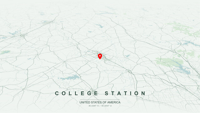 Minimalist vector map of College Station, Texas, USA. High-quality scalable illustration of College Station city grid, Kyle Field contours, Earl Rudder Freeway State Highway 6 for posters design.