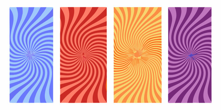 Radial patterns in blue red yellow and purple vector backgrounds