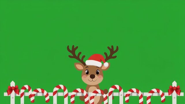 Joyful reindeer parade with candy canes and festive hats during Christmas morning light