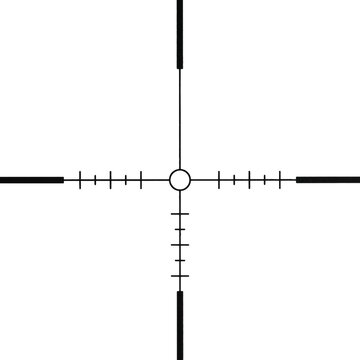 Black thin military sniper reticle crosshair on transparent background