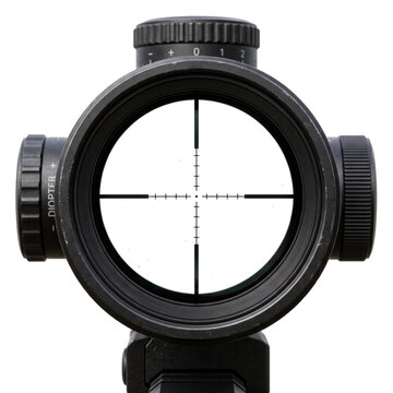 Black tactical rifle scope crosshair reticle on transparent background