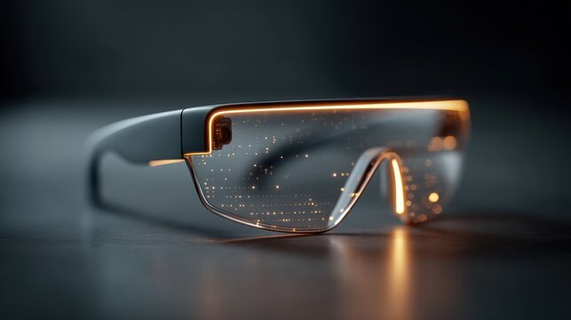Futuristic AR glasses in spotlight with dynamic glowing HUD overlay --ar 16:9 --raw --profile nf7u6u9 --v 7 Job ID: 54091f0b-bd94-4a44-997c-4f7aacd2ca3e