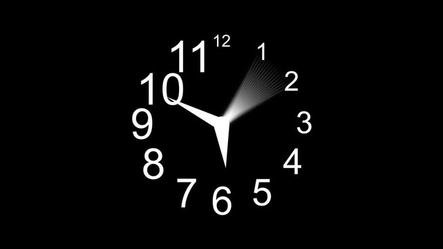 Stylized clock face showing time passing with blurred hands and scattered numbers animation