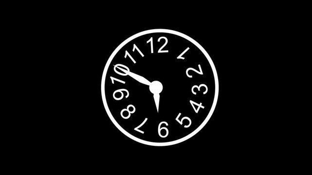 Clock face with tilted numbers and hands showing the passing of time concept animation
