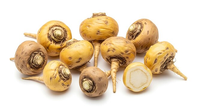 Fresh Jerusalem artichoke tubers isolated white.