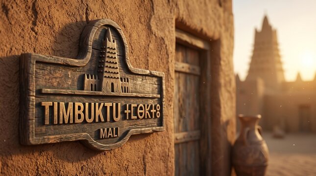 Timbuktu Mali Historic Wooden Sign on Desert Street