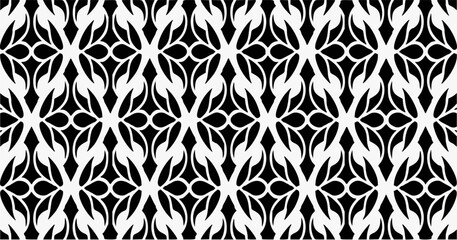 Black and white seamless abstract floral pattern with flowing symmetrical ornamental curves. Repeating vector background for wallpaper, textile, wrapping paper, and surface design. © Iron mystogan 