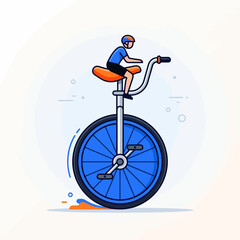 A person riding a blue unicycle on a light background © Zainudin