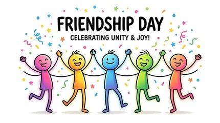 Fototapeta premium Friendship day illustration diverse group of friends celebrating together with confetti and joyful expressions