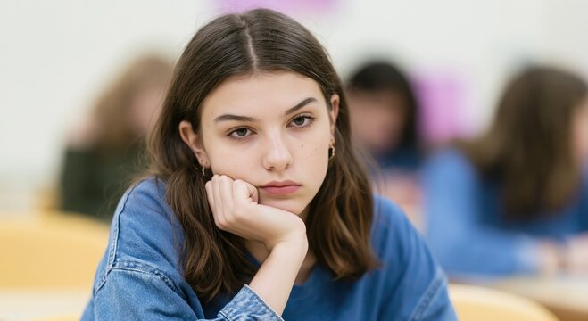 A student is bored at the lecture. Classroom. Learner. Boring class
