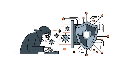 Cybersecurity protection shield blocking hacker attacks © asep