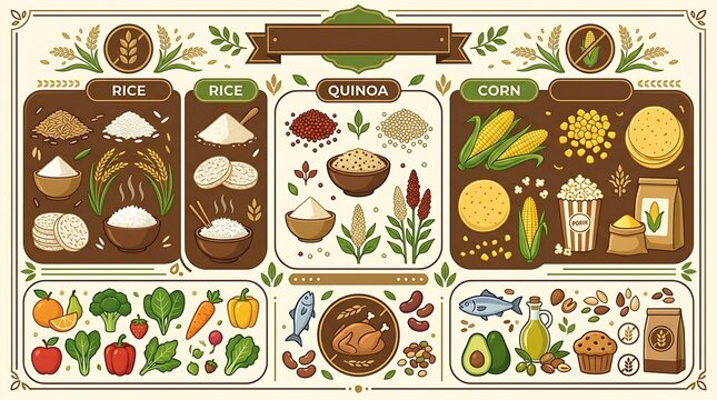 Healthy food infographic with whole grains vegetables and proteins