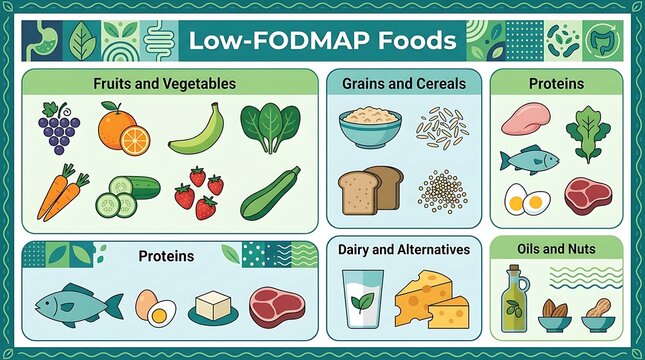 Low fodmap foods infographic for healthy gut and digestive diet