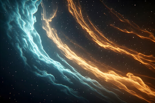 planet in space, Abstract Interstellar Comet 3I-ATLAS Coma Methane Ice Sublimation Plume, Deep Space Teal Gold Outgassing Science Background