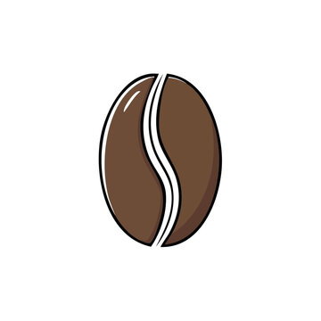 Simple brown coffee bean illustration with a smooth curved seam, isolated on white