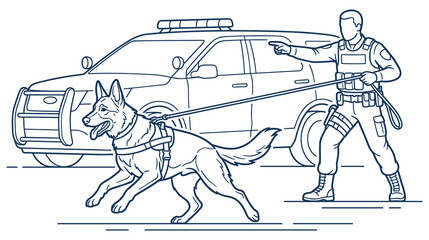Police officer with dog and patrol car. © GW
