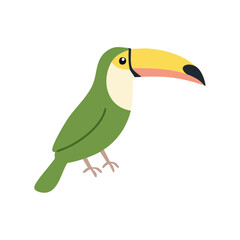 Naklejka premium Green toucan bird with large yellow beak and black markings isolated on white background