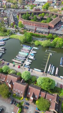 High Angle Vertical Footage of Central Historical Nottingham City Centre Downtown of England, Great Britain. Nottingham is a city in central England&rsquo;s Midlands region. 