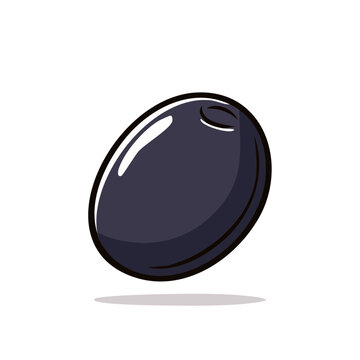 Simple Stylized Illustration of a Single Dark Olive with Highlights
