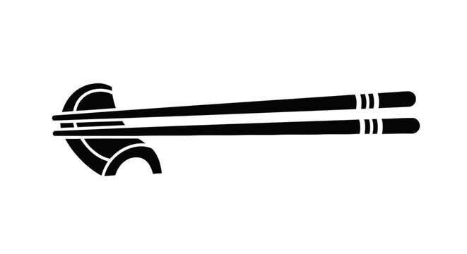 Vector illustration of minimalist icon of a dumpling being held by a pair of chopsticks on a transparent background