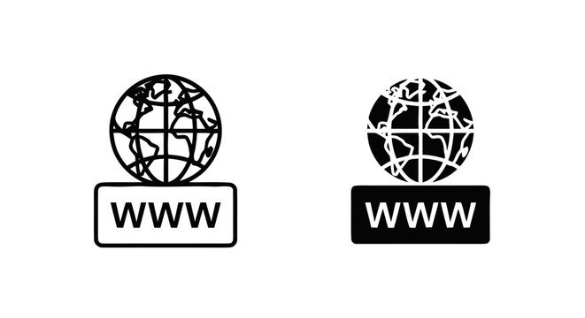 Vector illustration of world wide web icon set, globe with www text on a transparent background