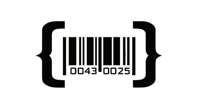 Vector illustration of barcode in curly braces icon, digital data and programming concept, on a transparent background