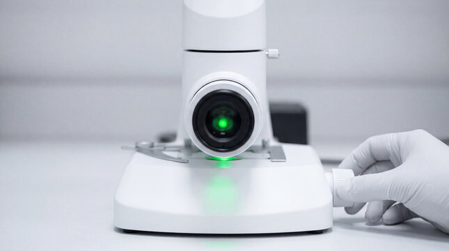 Laboratory technician adjusting microscope focus during specimen examination