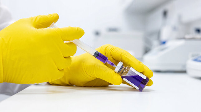 Preparing injectable laboratory reagent from sealed vial with sterile syringe
