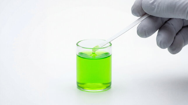 Scientist transferring fluorescent liquid with a glass slide in a laboratory test