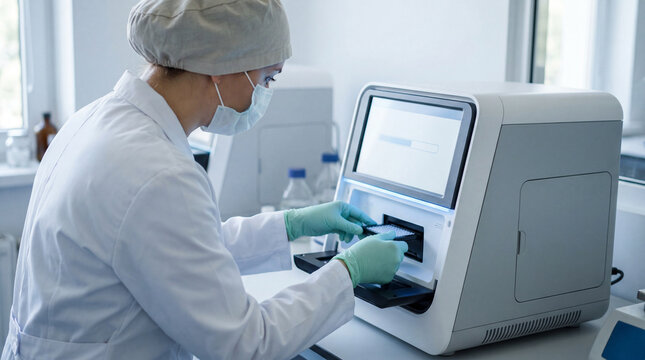 Automated laboratory analyzer processing microplate for diagnostic testing
